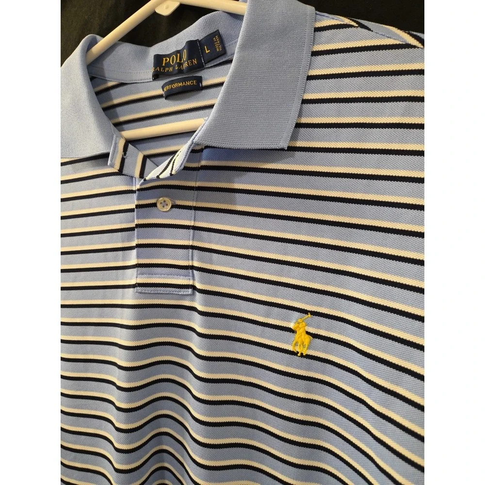 Polo Ralph Lauren Performance Golf Shirt Mens L Blue‎ Stretch Striped NWOT KNIT